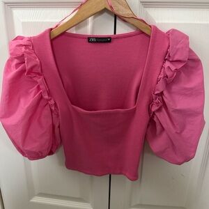 Zara Vibrant Pink Ruffle Sleeve Blouse